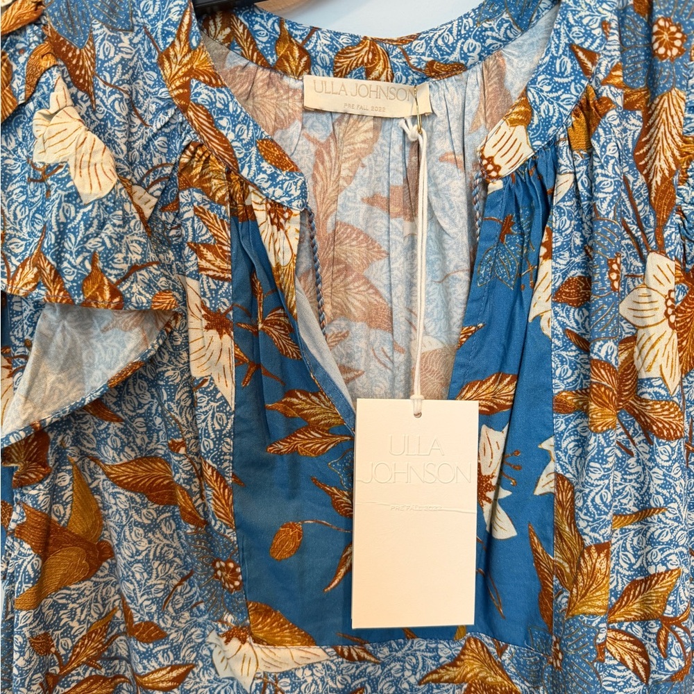 Ulla Johnson Blue and Brown Floral Midi Dress - Picture 2 of 7